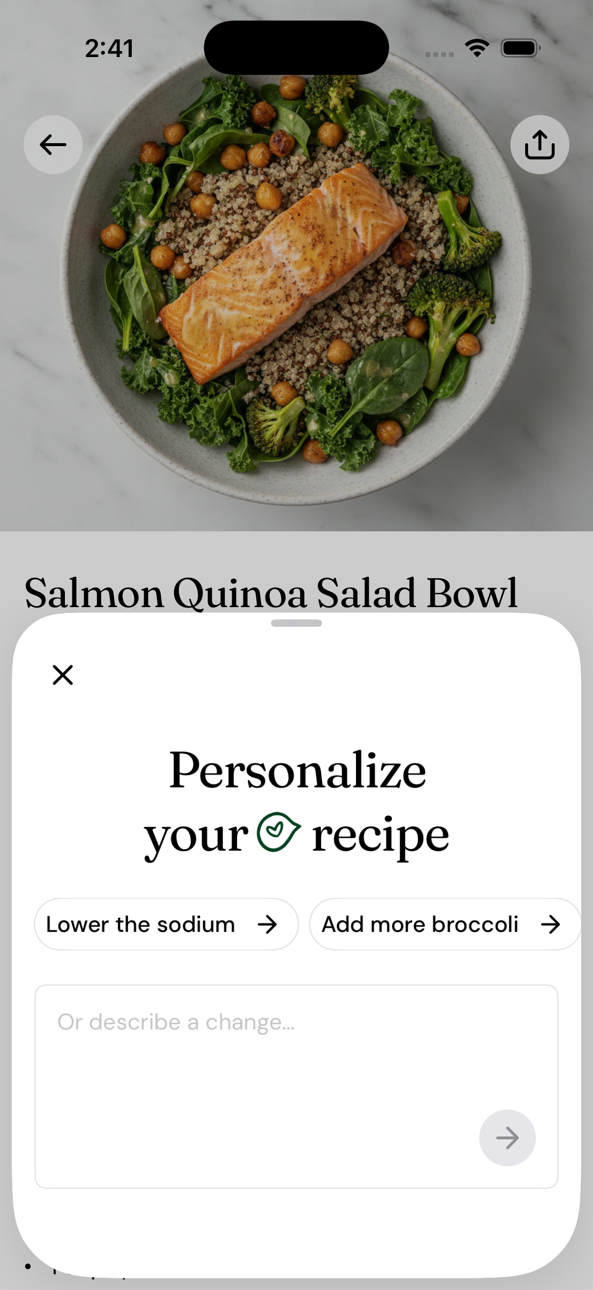 Expo app — AI recipe generation screen