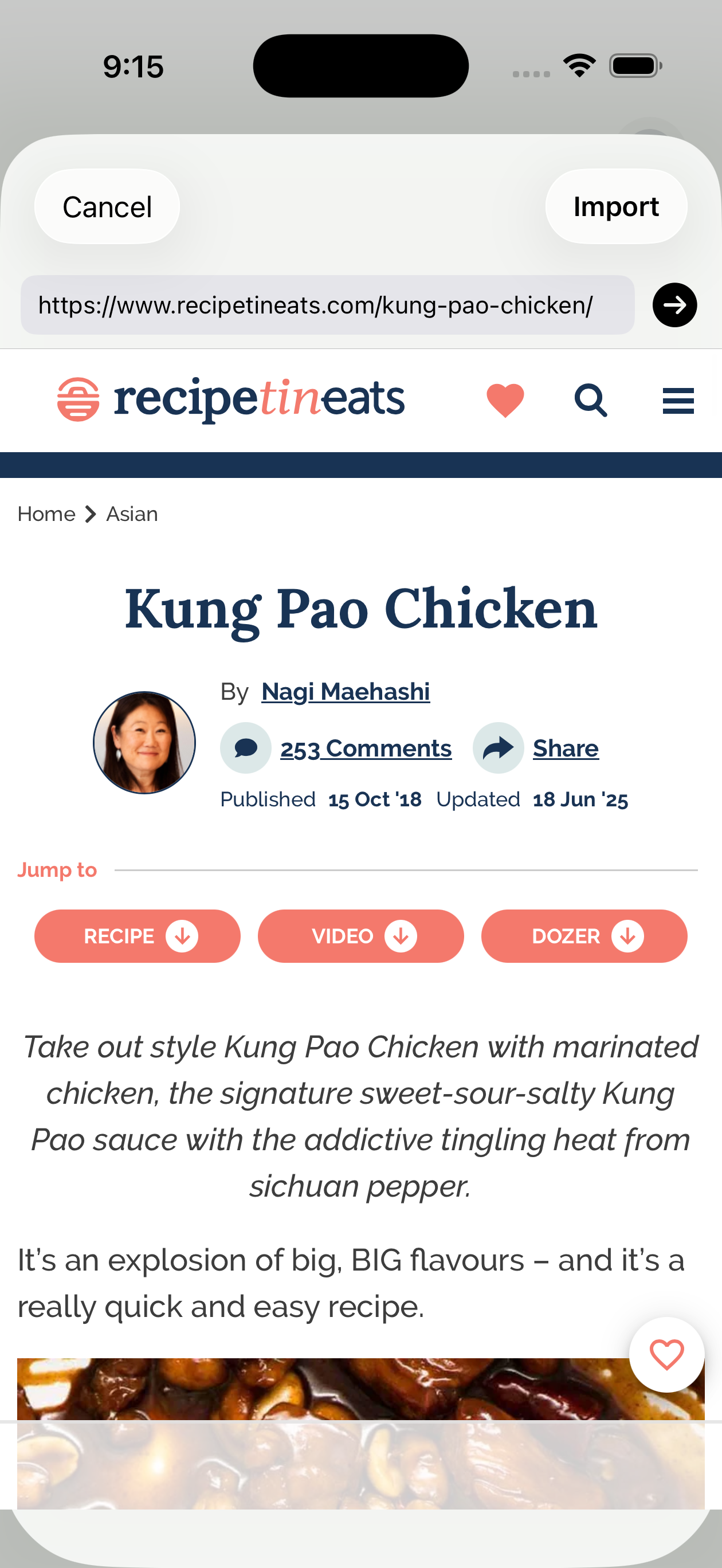 Expo app — importing a recipe from a website
